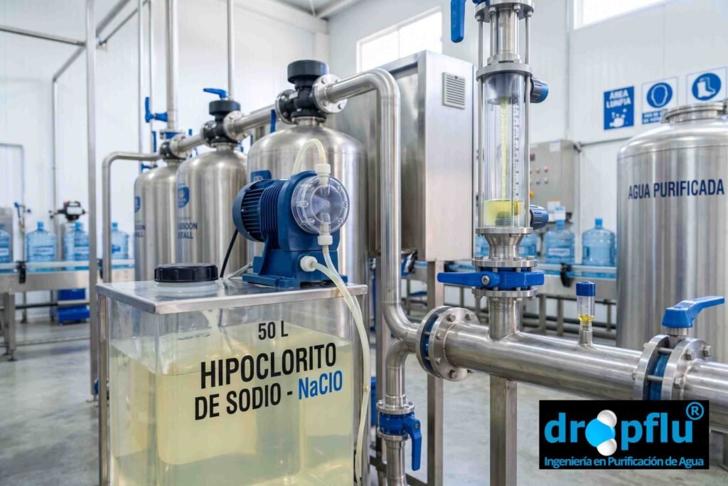 Para que sirve, se utiliza, se usa el cloro en una planta purificadora de agua